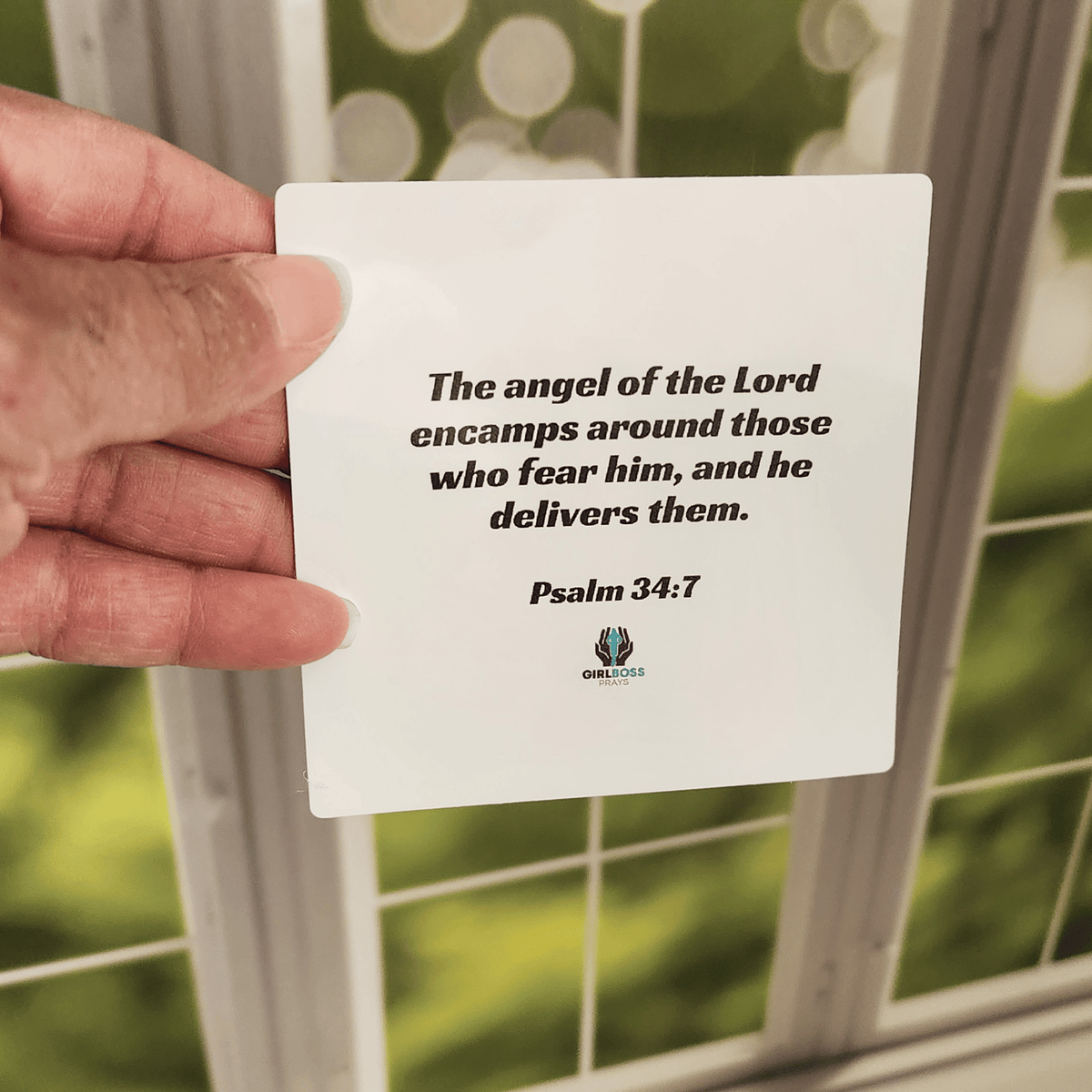 Close-up of a Still Waters card featuring a calming scripture verse in elegant, soft-toned design.